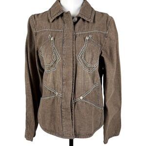 Blue Willis Denmark Western Jacket Womens L Brown Embroidered Linen Blend